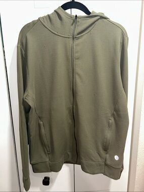 Olive Zip-Up Waffle Knit Hoodie for Men